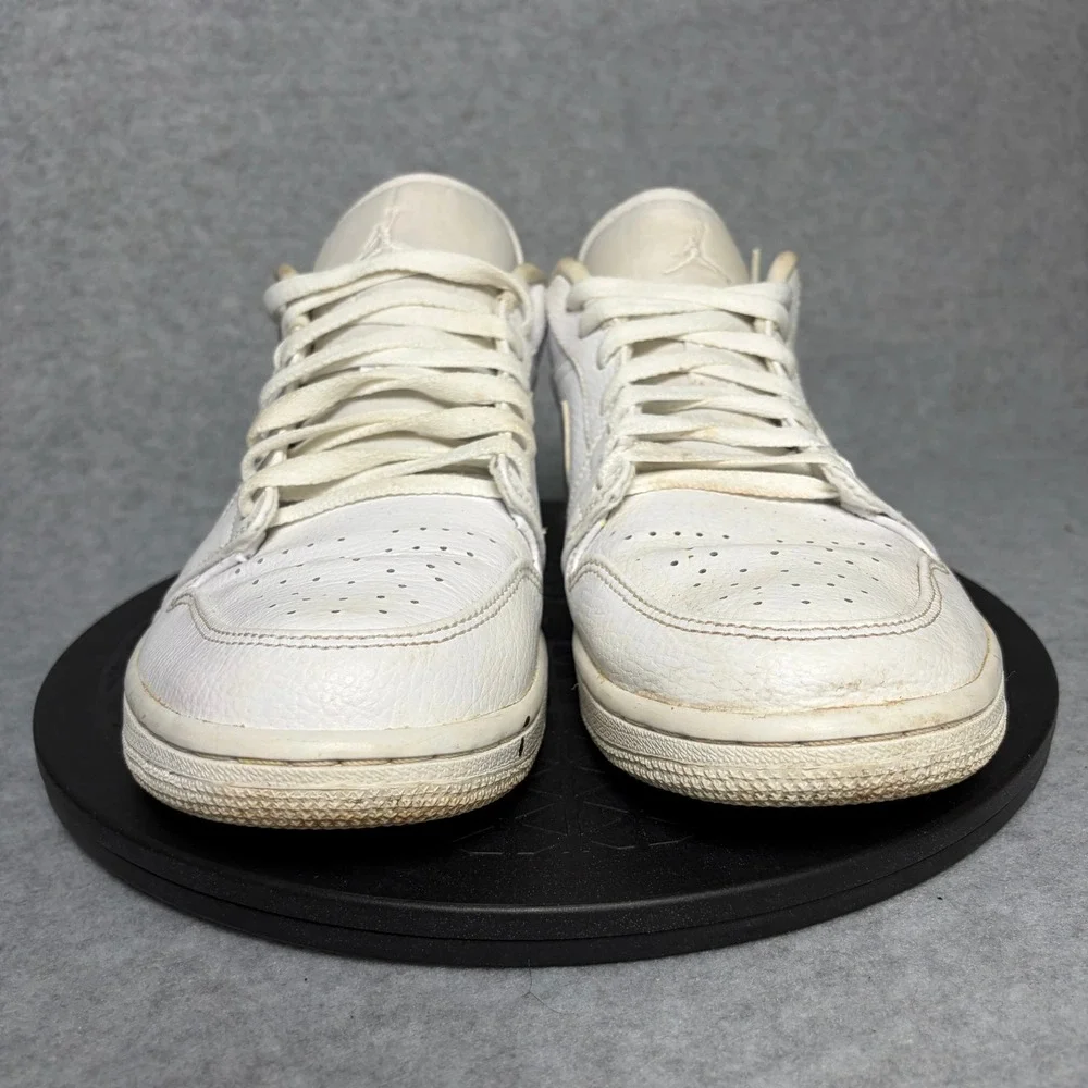 Nike Air Jordan 1 Low Triple White Tumbled Leather Shoes 553558-112 Mens 10
